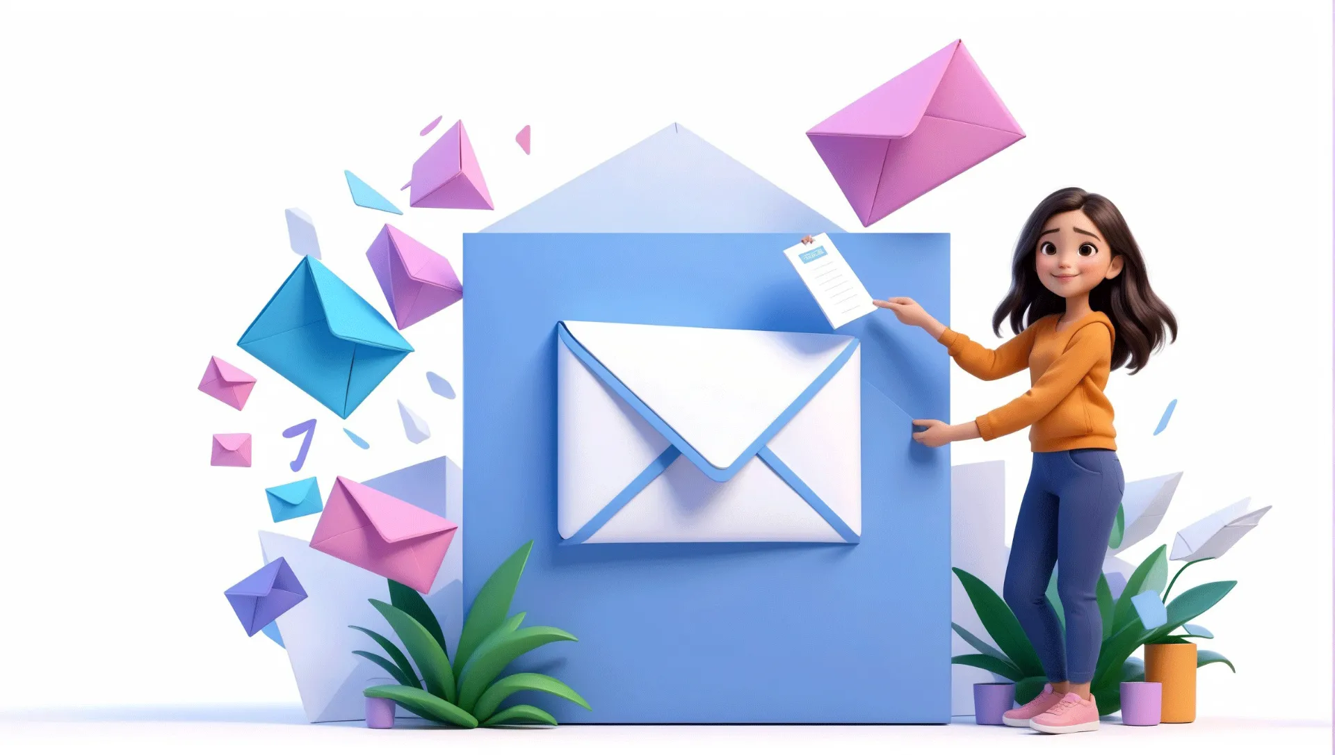 Email Marketing Girl and Mailbox 3D Graphic Illustration